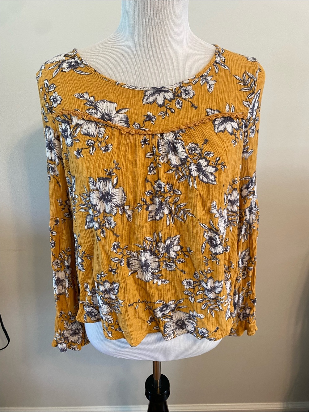 Mustard Floral Long-Sleeve Women's Top